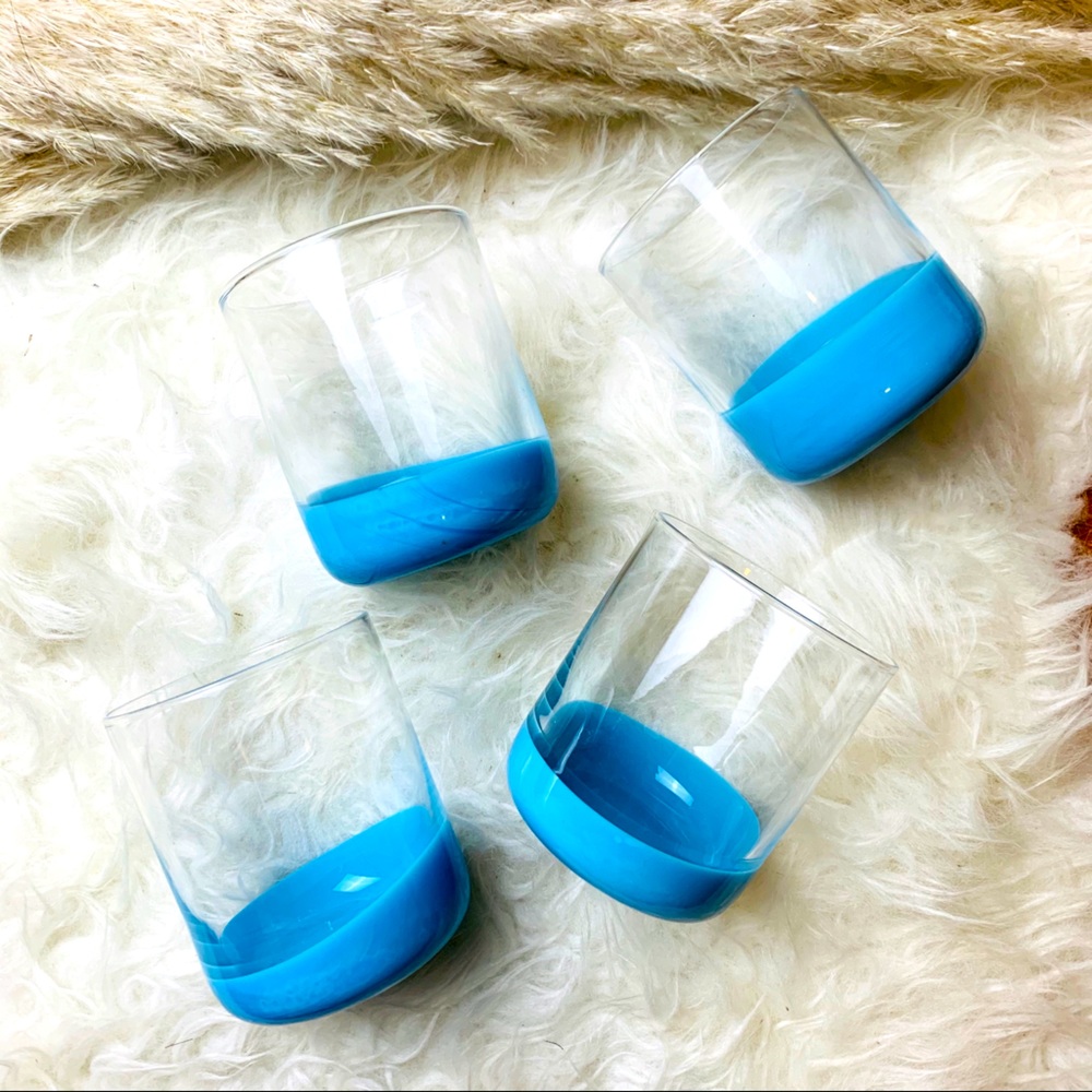 4 Set Glass Blue Blue Paint Watercolor Cups